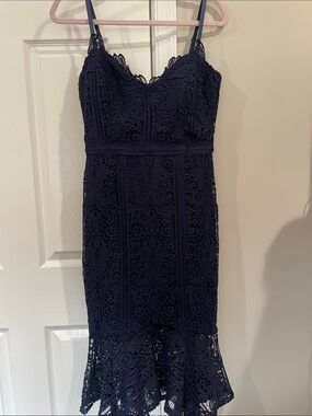 Guess Women’s Navy Crochet Lace Midi Dress Size 6 NWOT